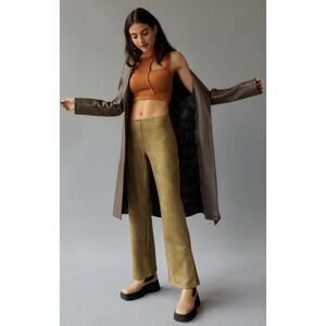 UO Urban Outfitters VIVICA Low Rise Faux Leather Snake Flare Pants Olive Green 6